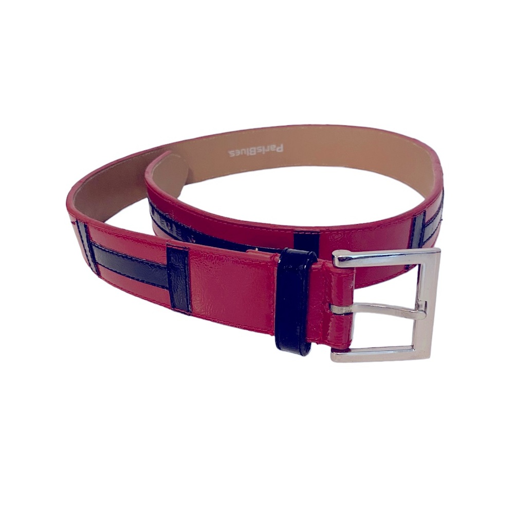 Chic Paris Blues Faux Patient Black and Red H Belt w/ Silver Buckle Size 36